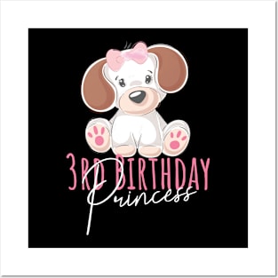 3rd Birthday Princess Girl 3 Years Old Dog Lover B-Day design Posters and Art